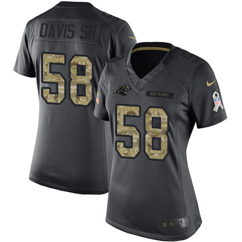 Women's Limited Thomas Davis Nike Jersey Black - #58 2016 Salute to Service NFL Carolina Panthers